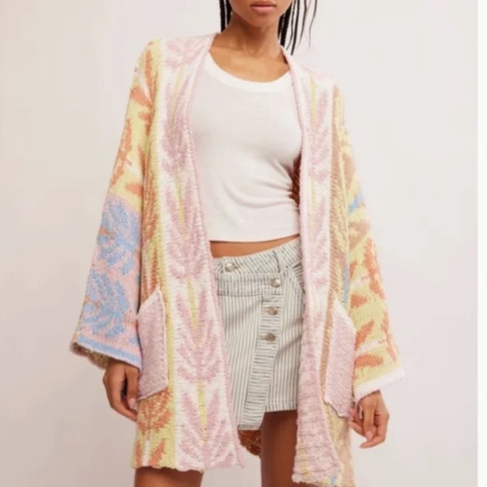 BEST Free People Mallorca Oversize Open Front Cardigan Knit Breeze Combo XS/S - Picture 3 of 7